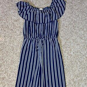 Lily Bleu Navy Blue White Stripe One Piece Rompers Flared Dress Pants Girls 10